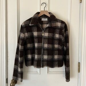 Vintage A. Byer Brown and Cream Plaid Teddy Zip Jacket